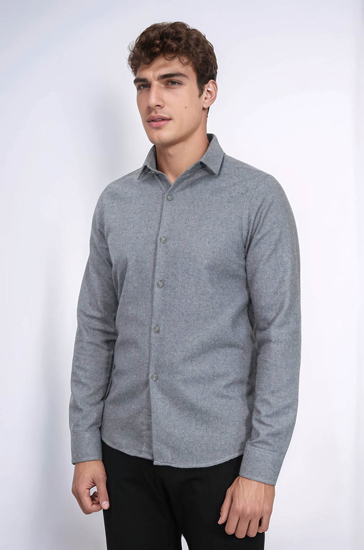 Desensiz Slim Fit Gri Erkek Oduncu Gömlek - Wessi