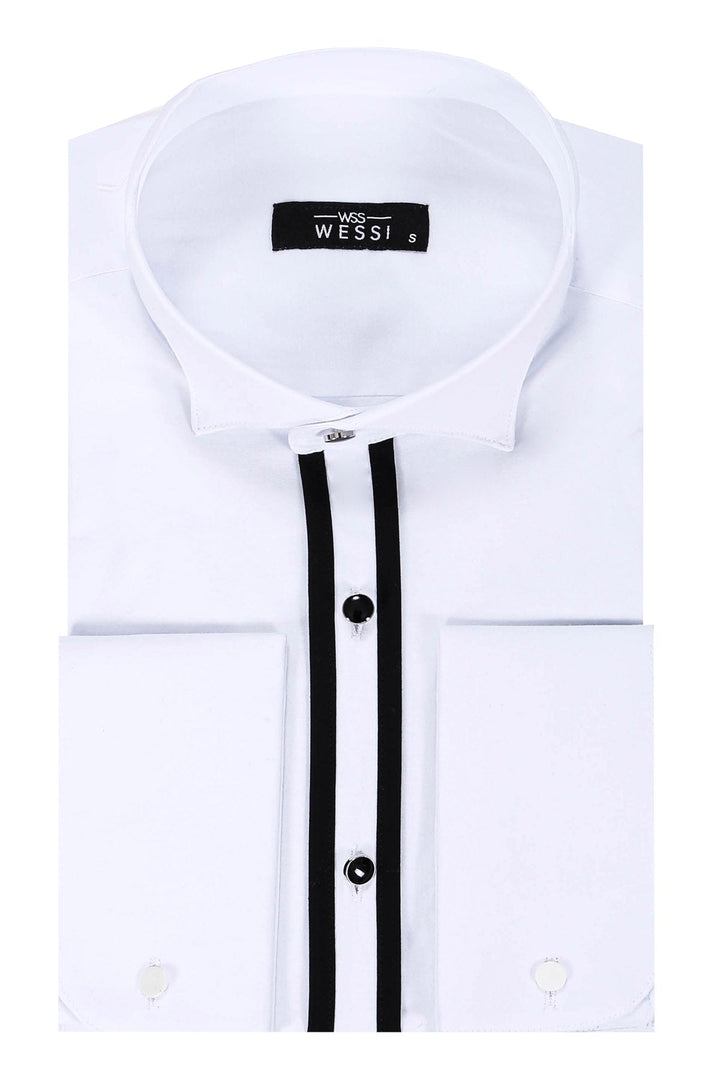 Beyaz Şerit Ve Düğme Detaylı Damatlık Gömlek - Wessi