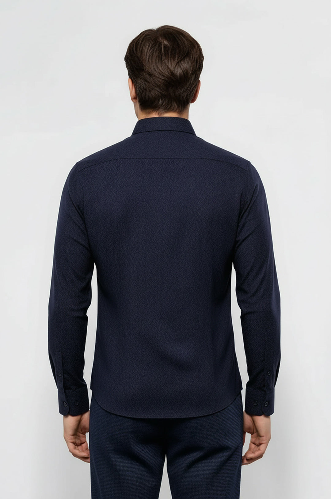 Desenli Lacivert Uzun Kollu Gömlek | Wessi