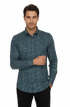 Çiçek Desenli Yeşil Slim Fit Gömlek - Wessi