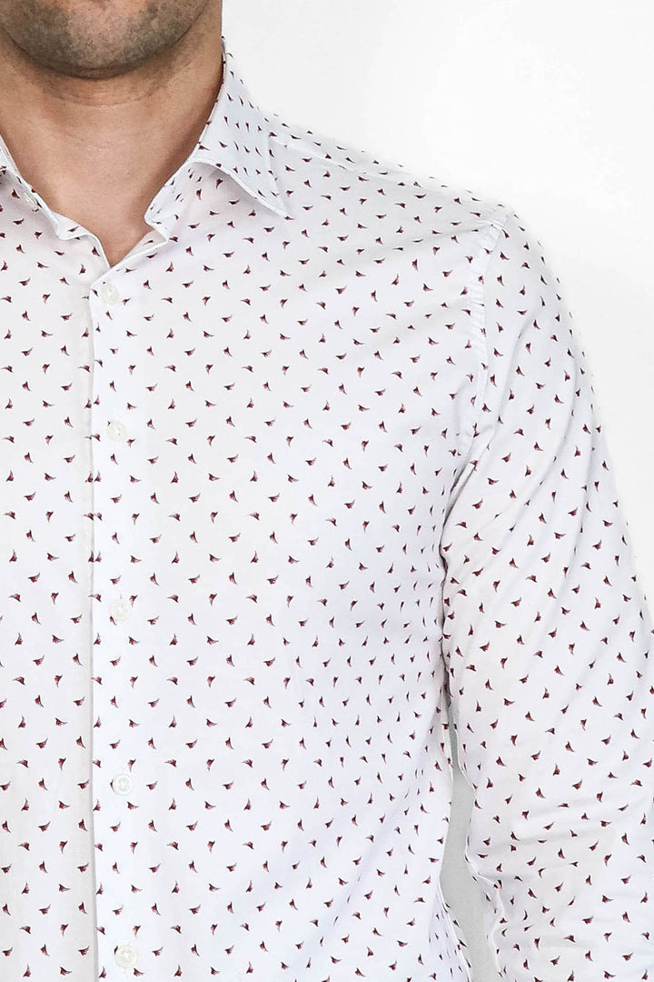 Minimal Bordo Motifli Beyaz Erkek Gömlek – Wessi