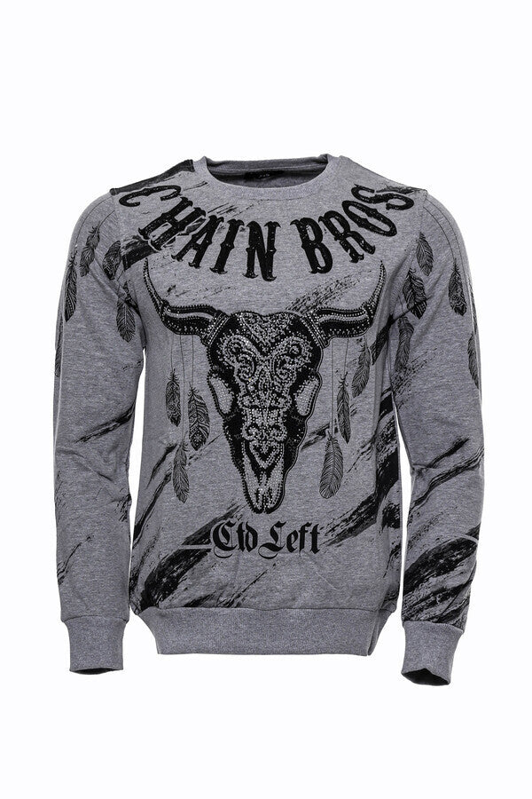 Gri Taşlı Baskılı Desenli Sweatshirt - Wessi