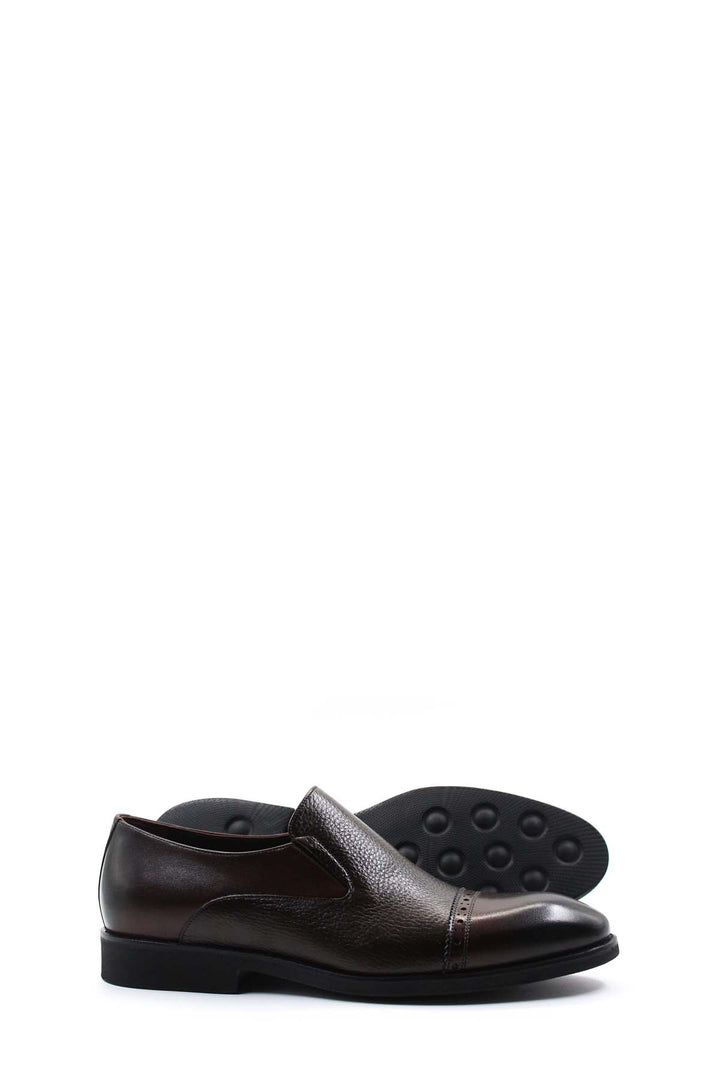Kahverengi Deri Topuklu Loafer  - Wessi