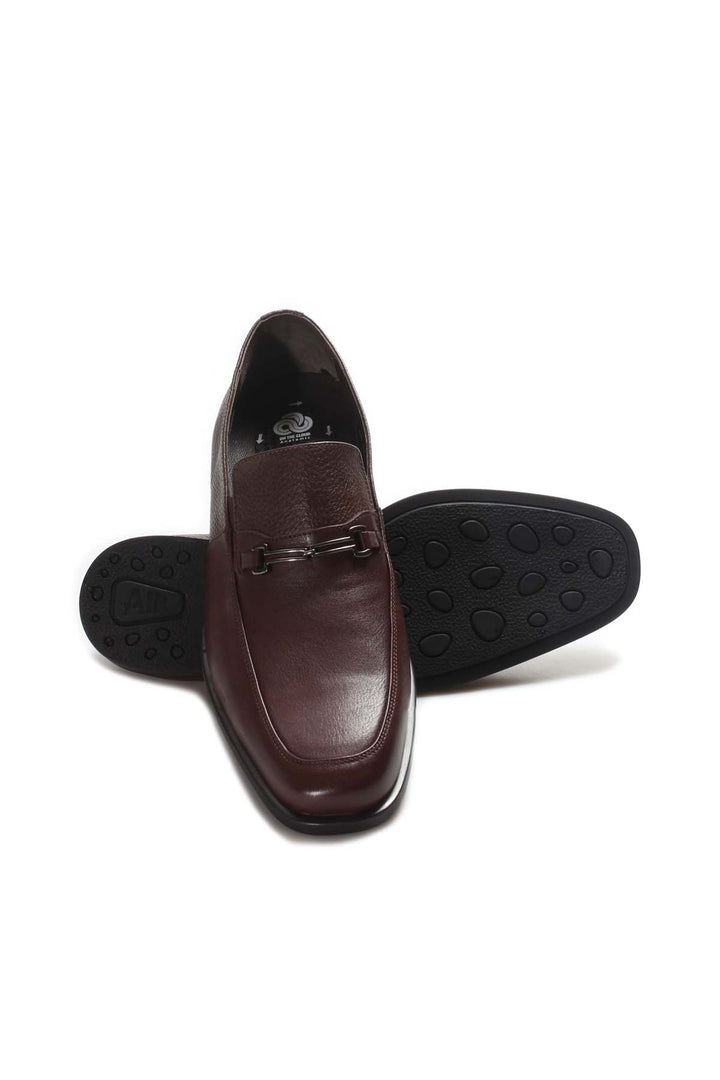 Erkek Kahverengi Deri Metal Tokalı ve Dokulu Loafer - Wessi
