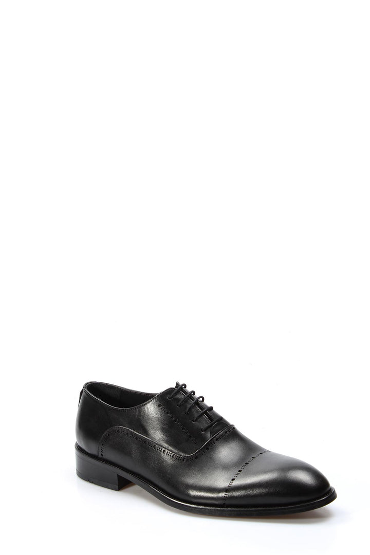 Brogue Detaylı Siyah Deri Erkek Oxford Ayakkabı - Wessi