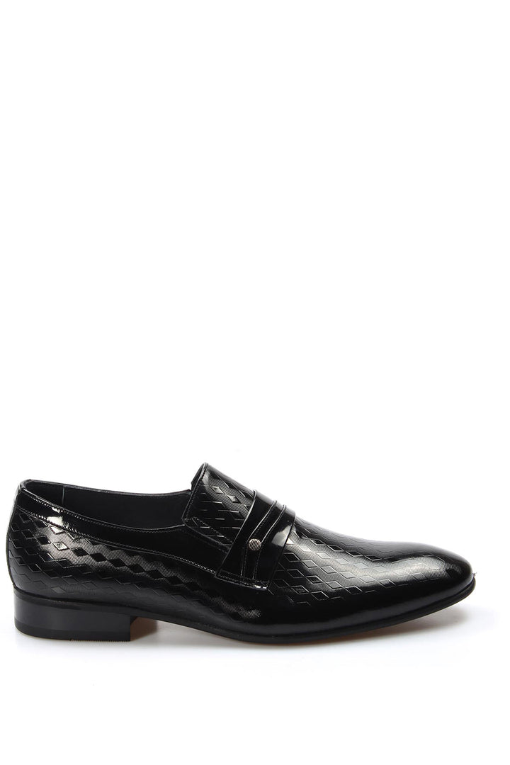 Geometrik Kabartma Desenli Siyah Rugan Erkek Loafer - Wessi