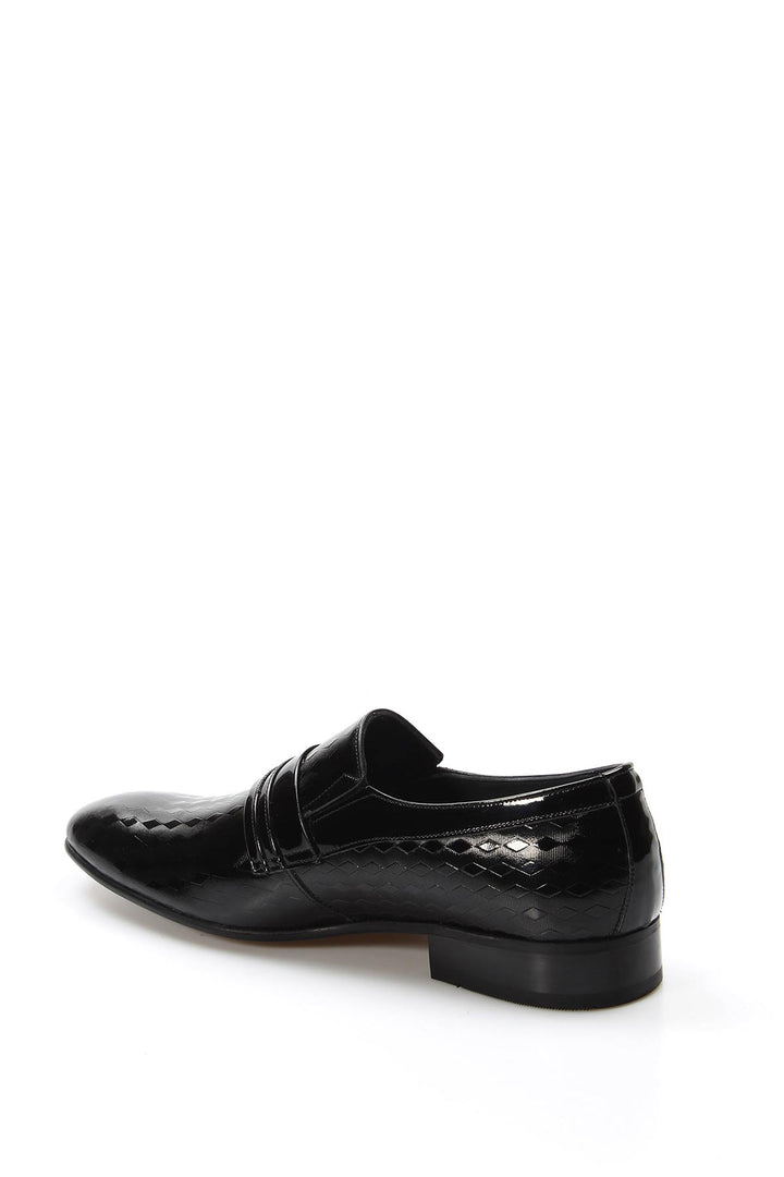 Geometrik Kabartma Desenli Siyah Rugan Erkek Loafer - Wessi