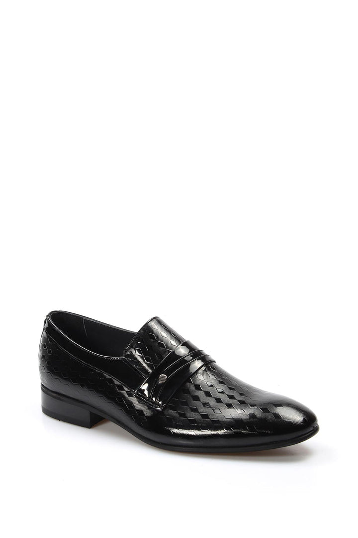 Geometrik Kabartma Desenli Siyah Rugan Erkek Loafer - Wessi