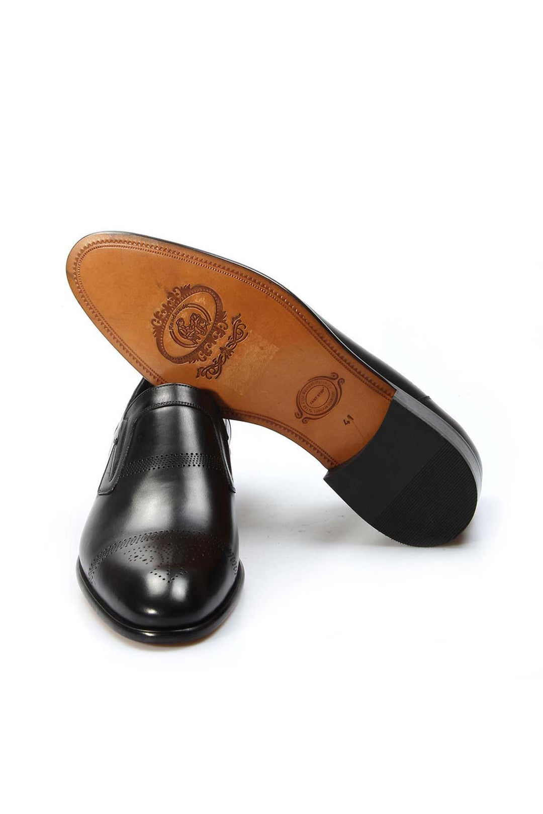 Erkek Siyah Deri Bağcıksız Şık Loafer - Delikli Desenli - Wessi