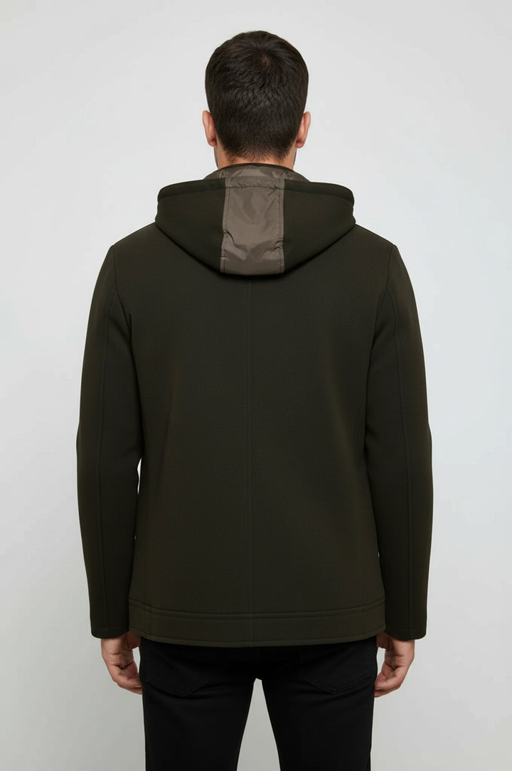 Kol Fermuarlı Kapşonlu Yeşil Erkek Kaban - Wessi