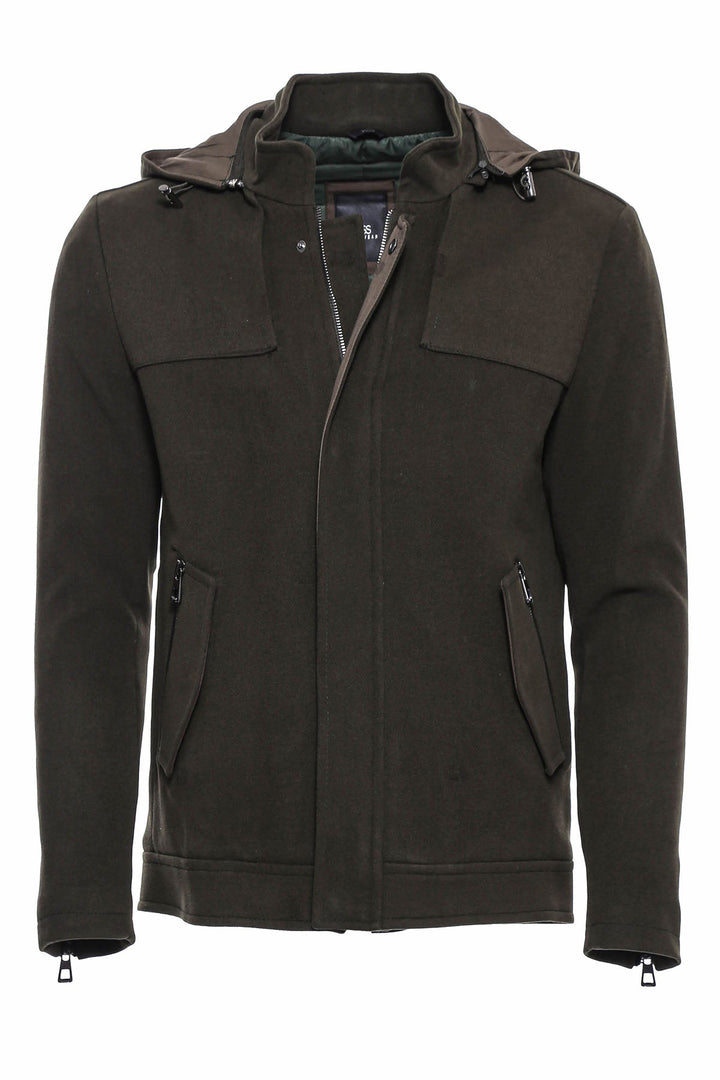 Kol Fermuarlı Kapşonlu Yeşil Erkek Kaban - Wessi