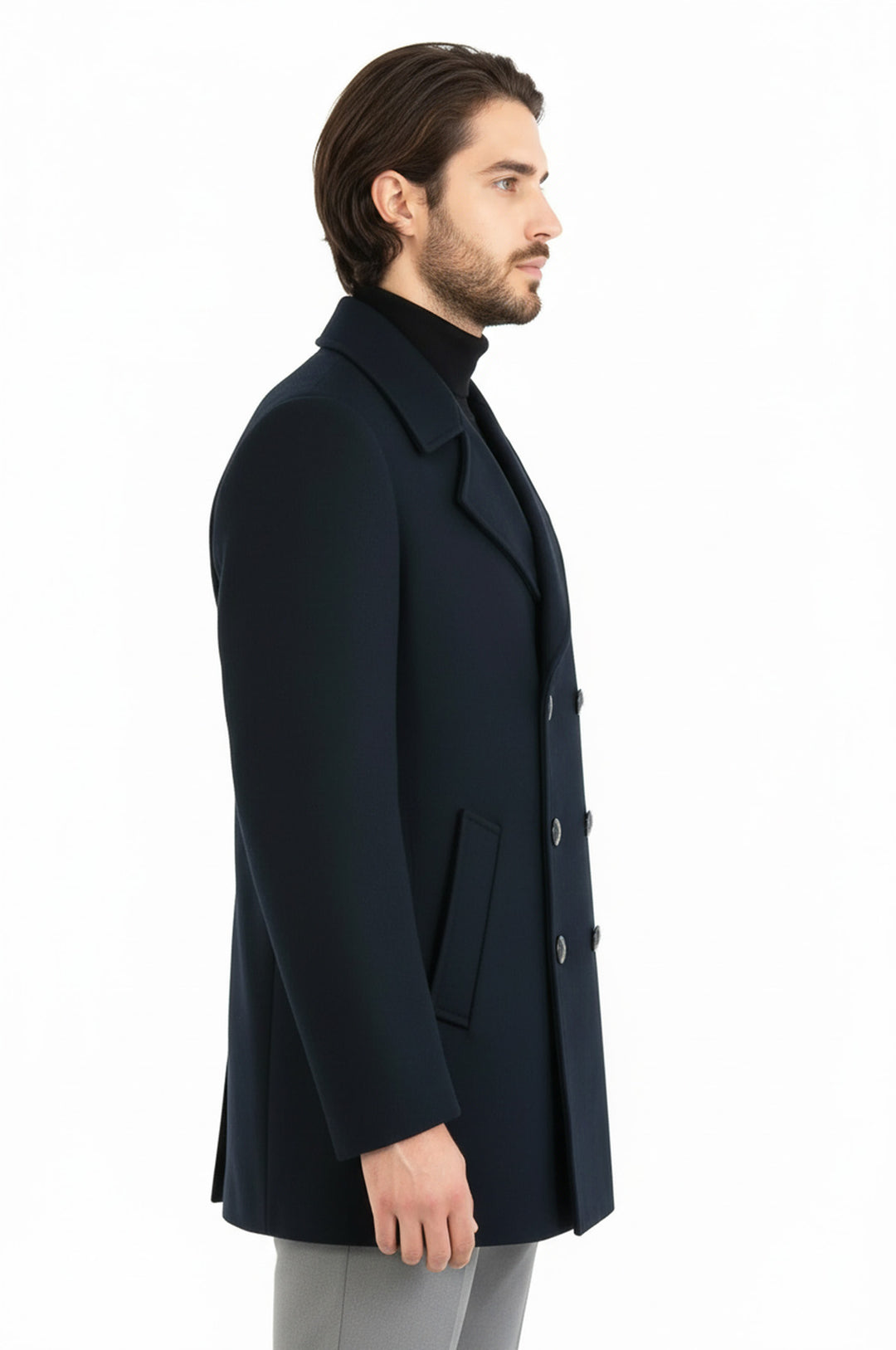 Kruvaze Yaka Yeşil Kaşe Kaban - Wessi