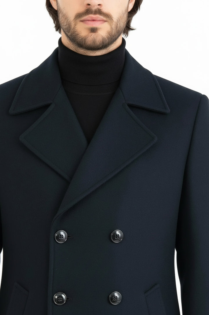 Kruvaze Yaka Yeşil Kaşe Kaban - Wessi