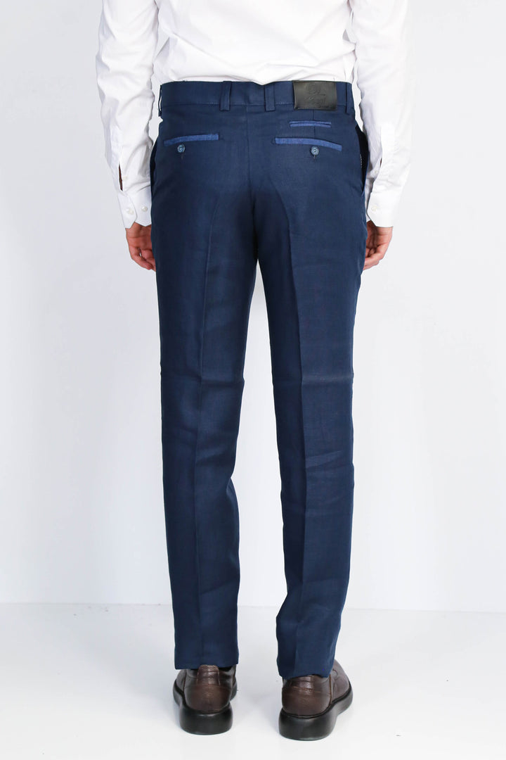 Lacivert Düz Desenli Slim Fit Kumaş Pantolon-Wessi