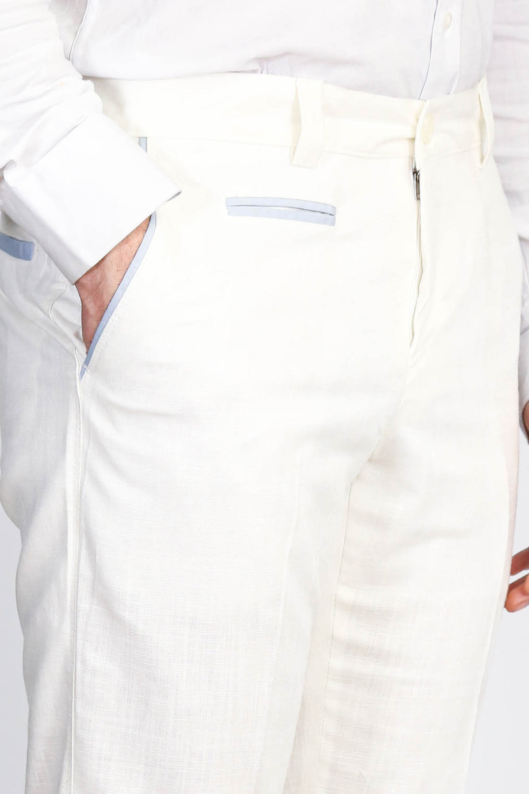 Beyaz Düz Desenli Slim Fit Kumaş Pantolon-Wessi