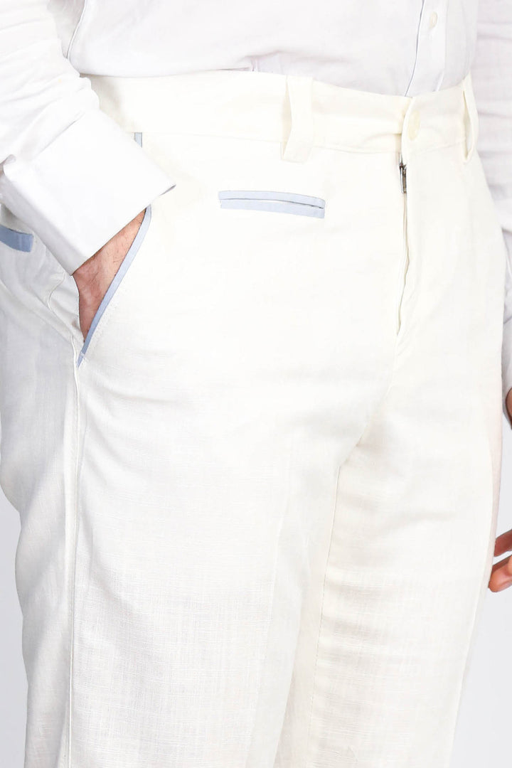 Beyaz Düz Desenli Slim Fit Kumaş Pantolon-Wessi