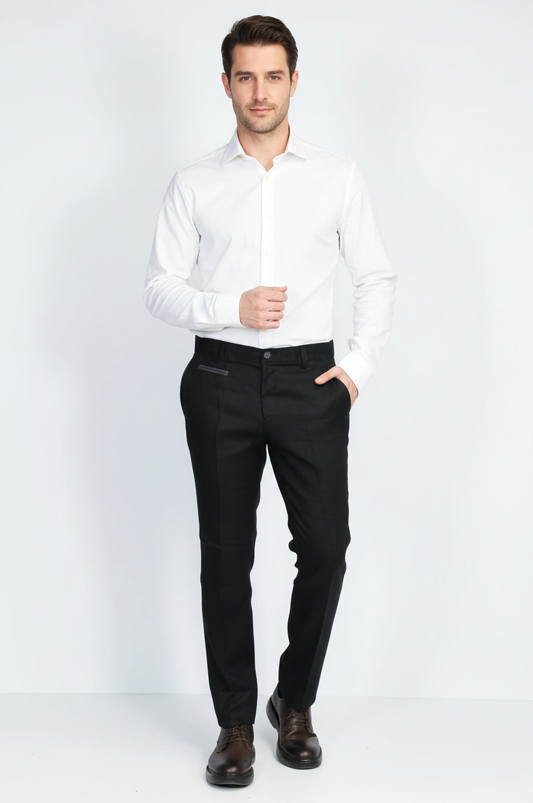 Siyah Düz Desenli Slim Fit Kumaş Pantolon-Wessi