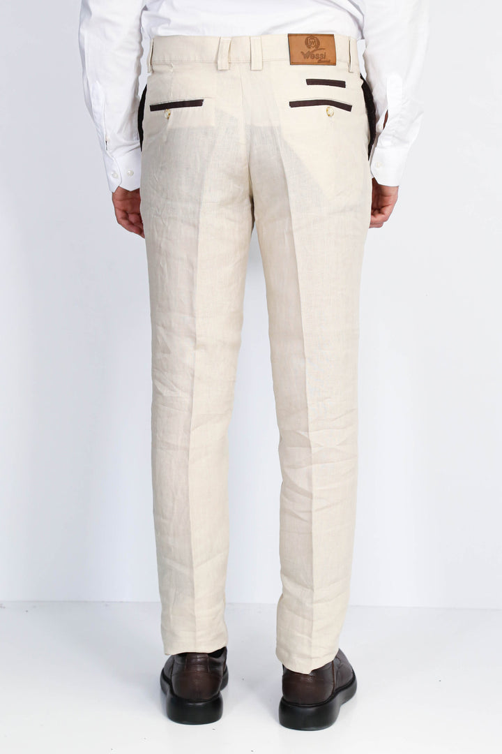 Krem Düz Desenli Slim Fit Kumaş Pantolon-Wessi