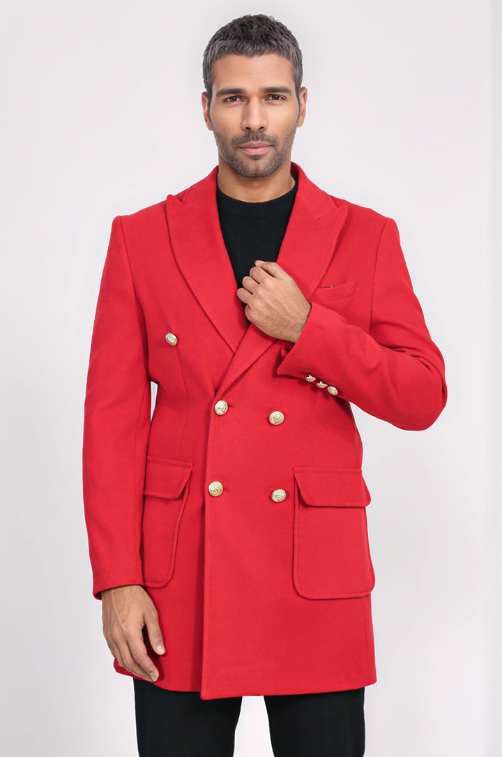 Bordo Metal Düğmeli Kruvaze Kaban  - Wessi