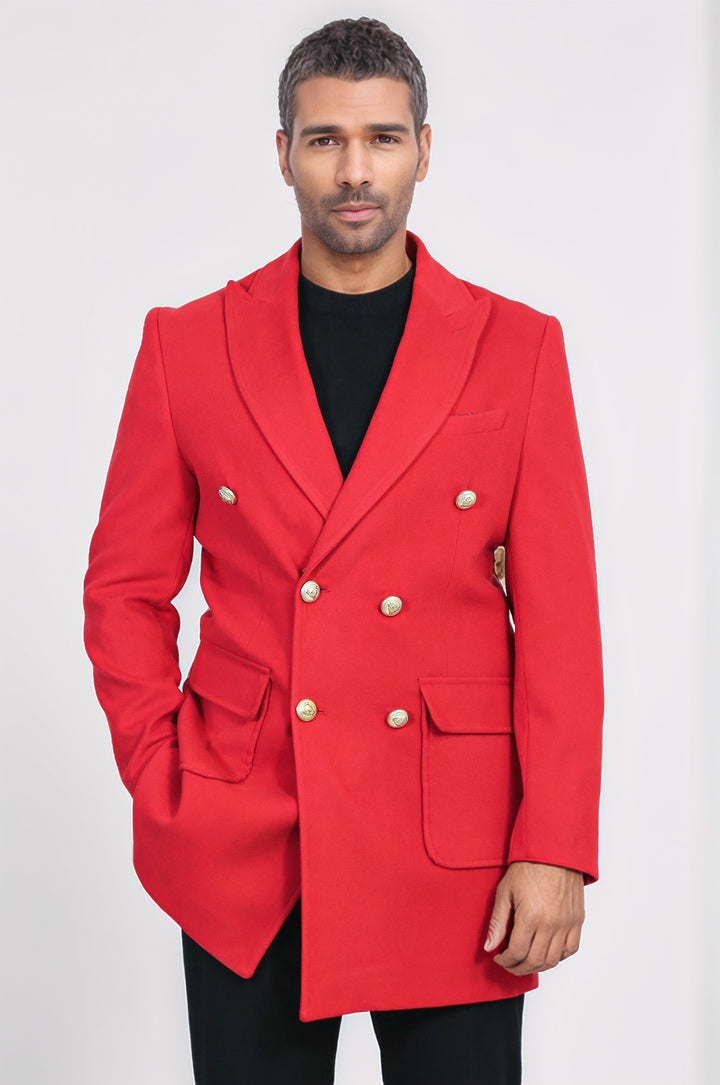 Bordo Metal Düğmeli Kruvaze Kaban  - Wessi