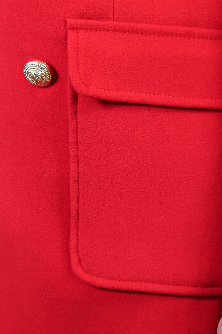 Bordo Metal Düğmeli Kruvaze Kaban  - Wessi