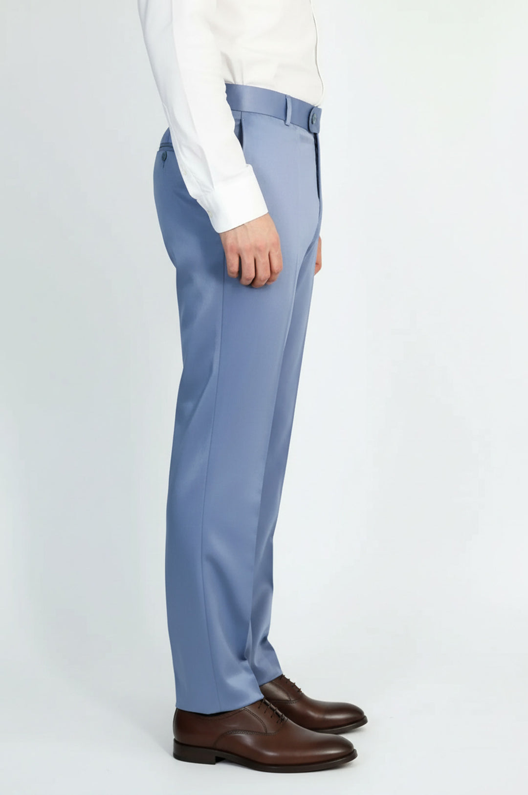 Açık Mavi Düz Desenli Slim Fit Kumaş Pantolon-Wessi