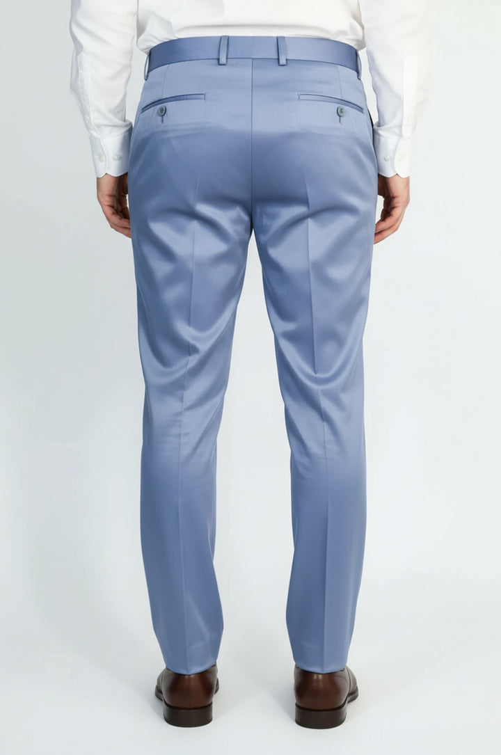 Açık Mavi Düz Desenli Slim Fit Kumaş Pantolon-Wessi