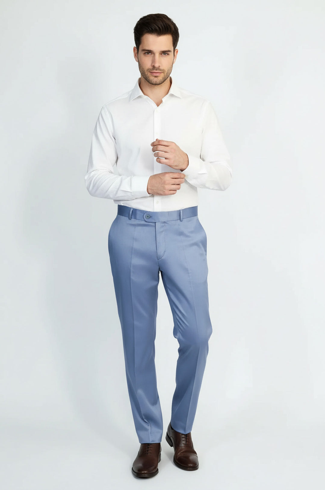 Açık Mavi Düz Desenli Slim Fit Kumaş Pantolon-Wessi