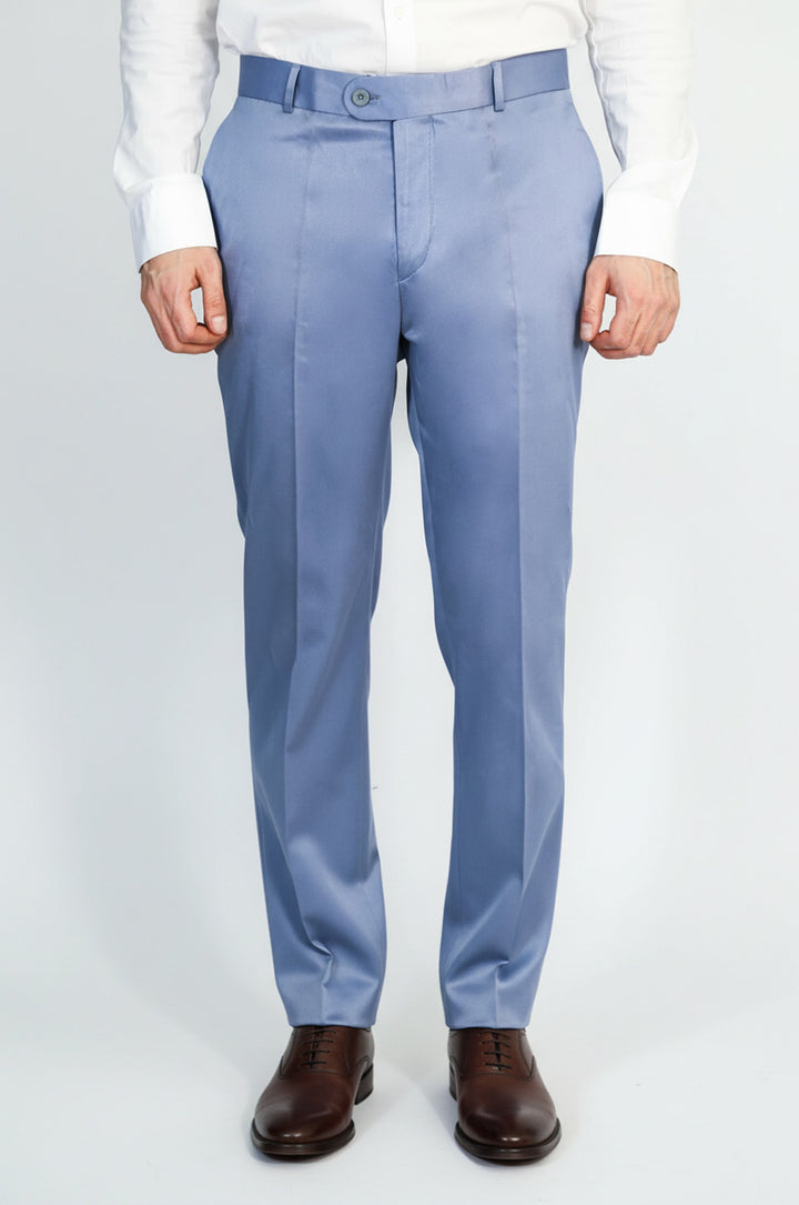 Açık Mavi Düz Desenli Slim Fit Kumaş Pantolon-Wessi