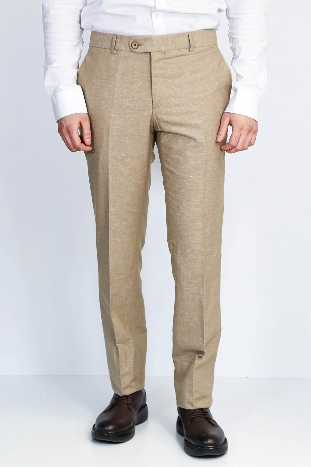 Bej Mikro Dokulu Slim Fit Kumaş Pantolon - Wessi