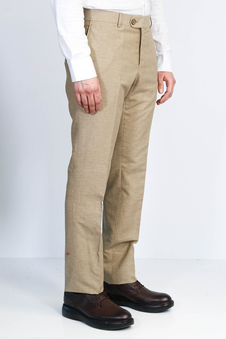 Bej Mikro Dokulu Slim Fit Kumaş Pantolon - Wessi