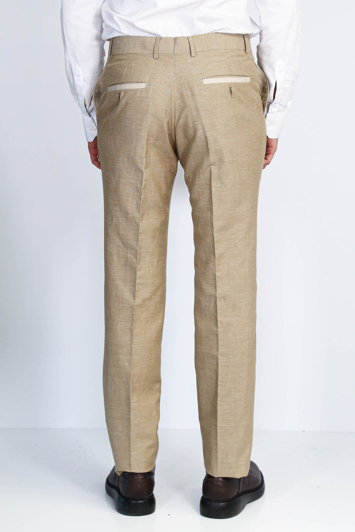 Bej Mikro Dokulu Slim Fit Kumaş Pantolon - Wessi