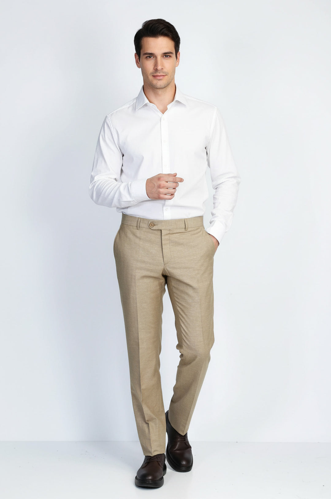 Bej Mikro Dokulu Slim Fit Kumaş Pantolon - Wessi