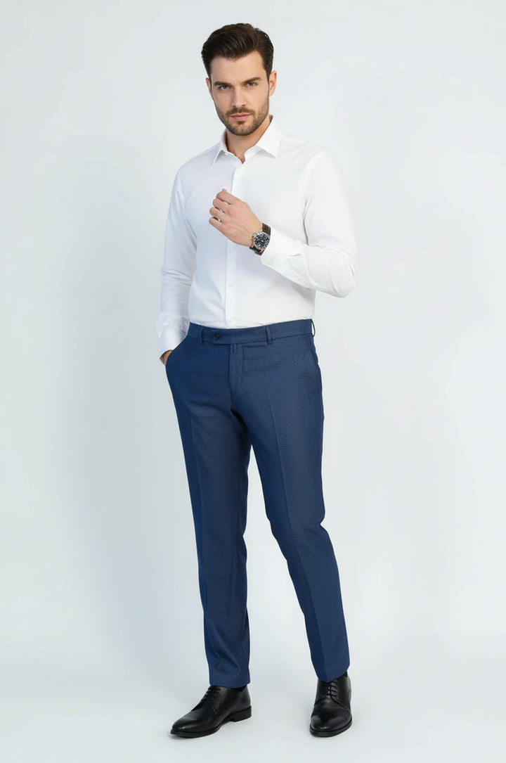 Lacivert Slim Fit Mikro Desenli Klasik Kumaş Pantolon - Wessi