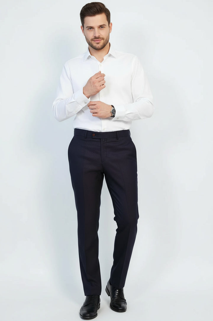 Derin Bordo Slim Fit Mikro Desenli Klasik Kumaş Pantolon - Wessi