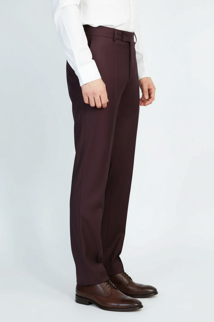 Bordo Düz Slim Fit Kumaş Pantolon - Wessi