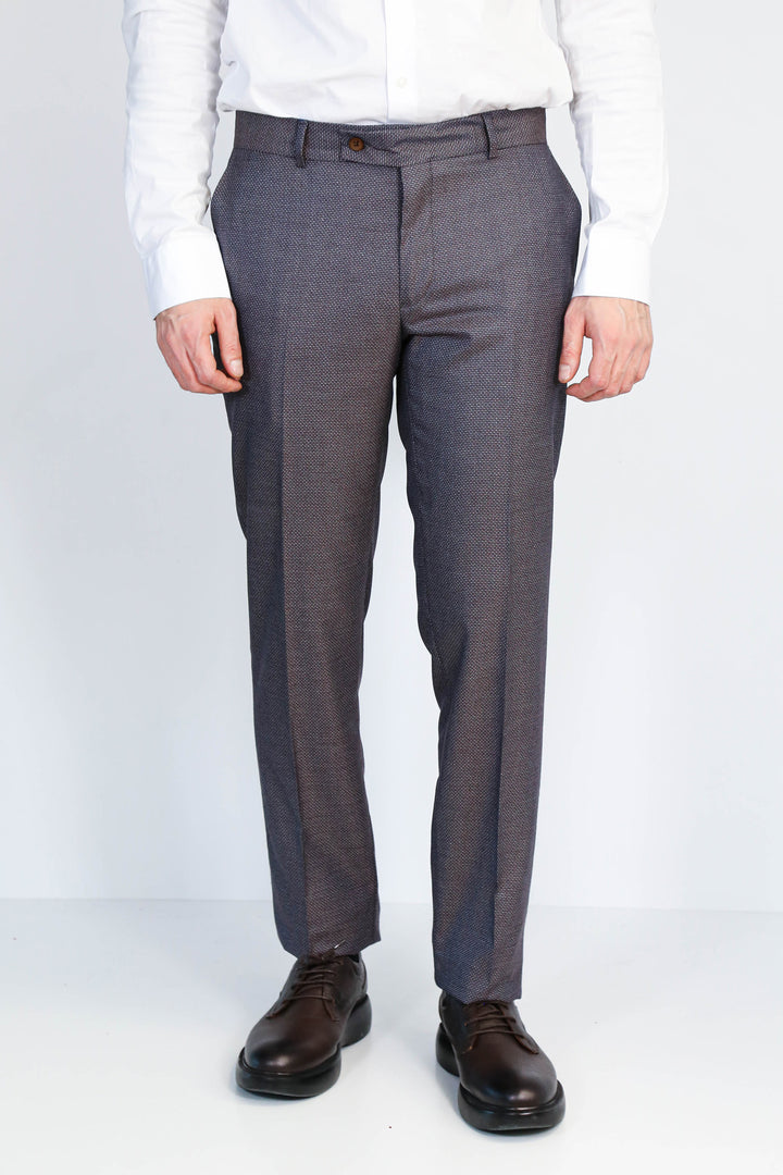 Bordo Tonlu Slim Fit Mikro Desenli Klasik Kumaş Pantolon - Wessi