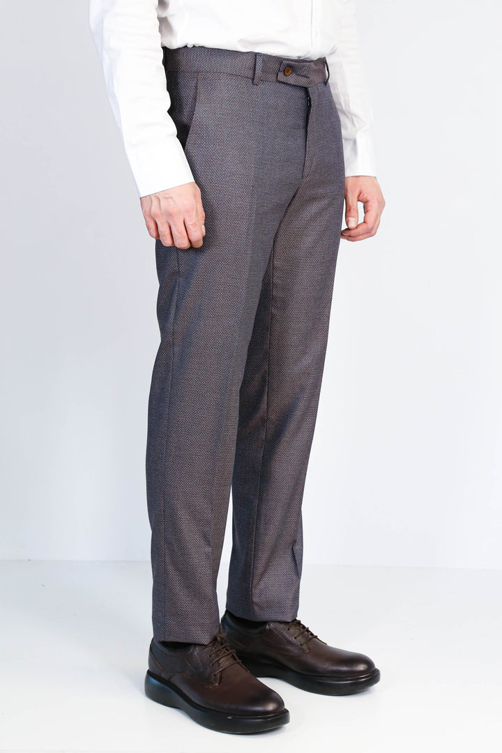 Bordo Tonlu Slim Fit Mikro Desenli Klasik Kumaş Pantolon - Wessi