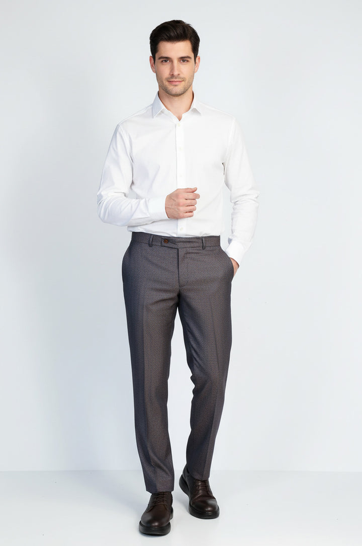 Bordo Tonlu Slim Fit Mikro Desenli Klasik Kumaş Pantolon - Wessi