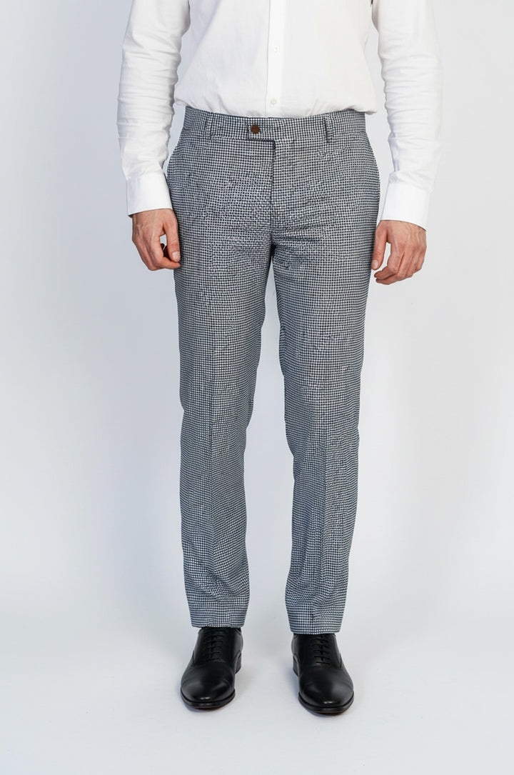 Siyah Beyaz Mikro Desenli Slim Kesim Kumaş Pantolon - Wessi