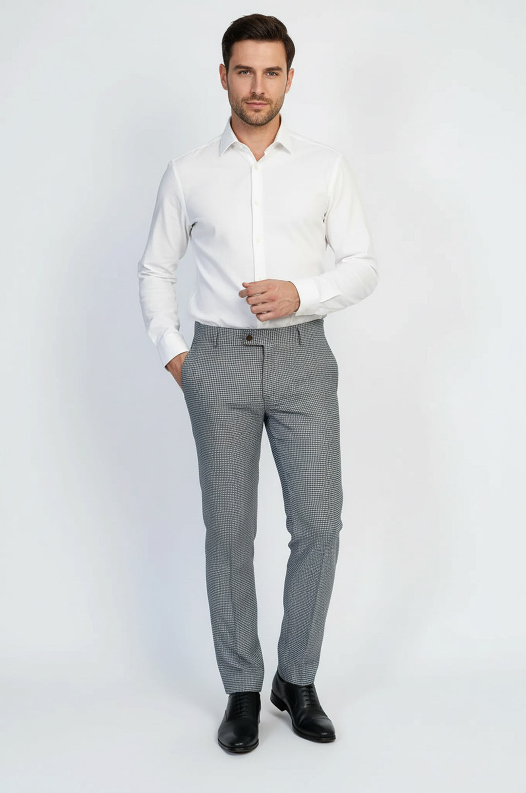 Siyah Beyaz Mikro Desenli Slim Kesim Kumaş Pantolon - Wessi