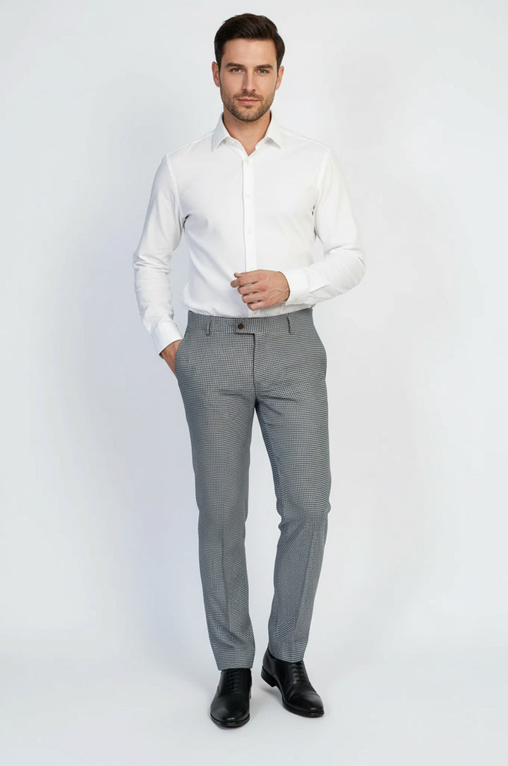 Siyah Beyaz Mikro Desenli Slim Kesim Kumaş Pantolon - Wessi