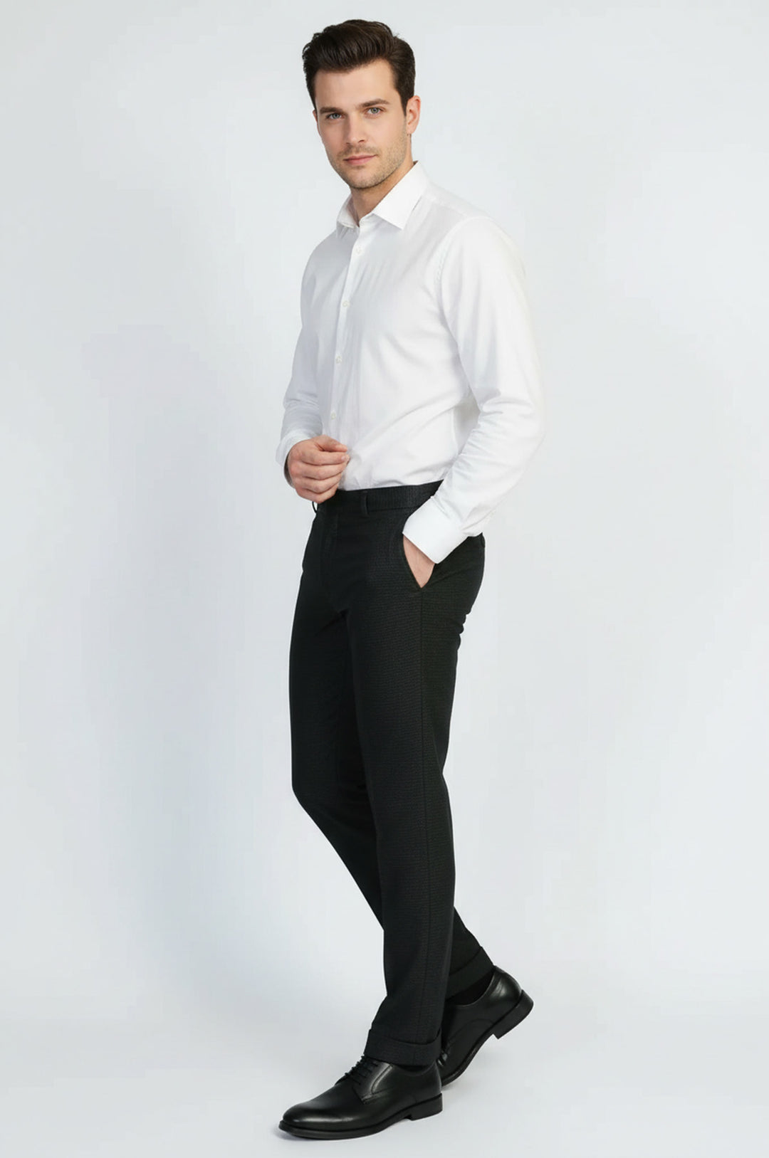 Koyu Gri Mikro Desenli Slim Kesim Kumaş Pantolon - Wessi