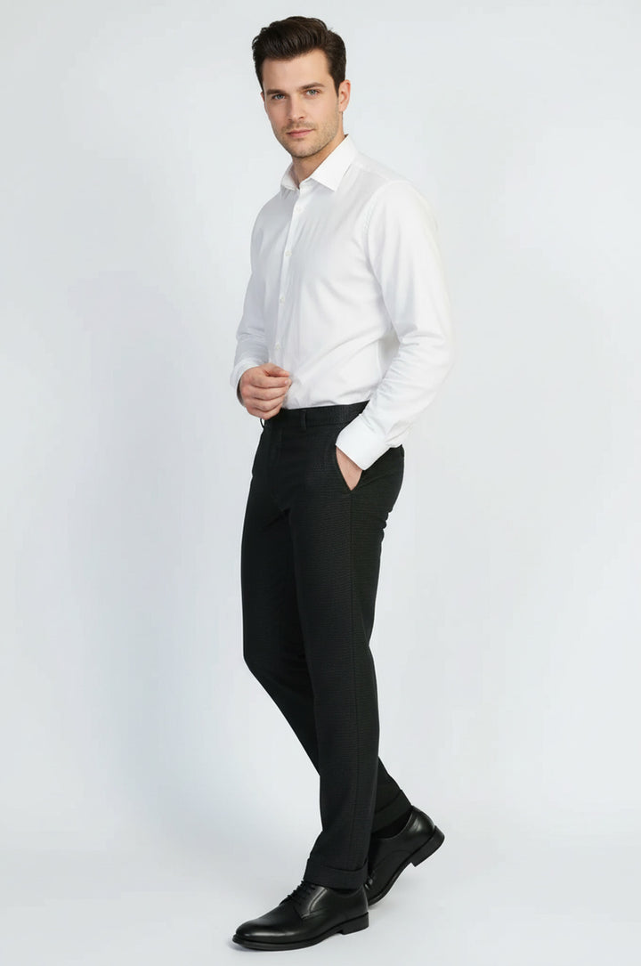 Koyu Gri Mikro Desenli Slim Kesim Kumaş Pantolon - Wessi