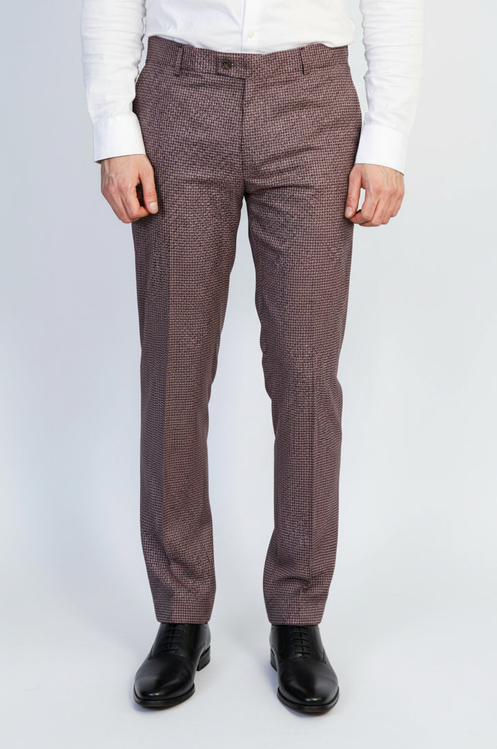 Bordo Mikro Desenli Slim Kesim Kumaş Pantolon - Wessi