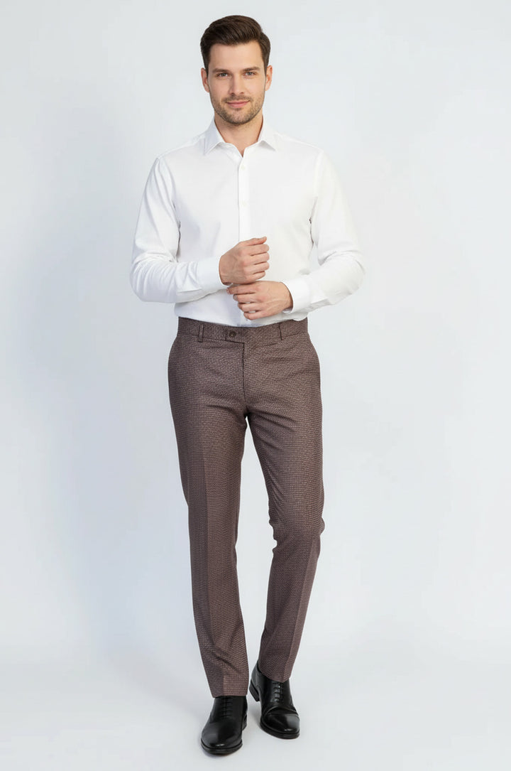 Bordo Mikro Desenli Slim Kesim Kumaş Pantolon - Wessi