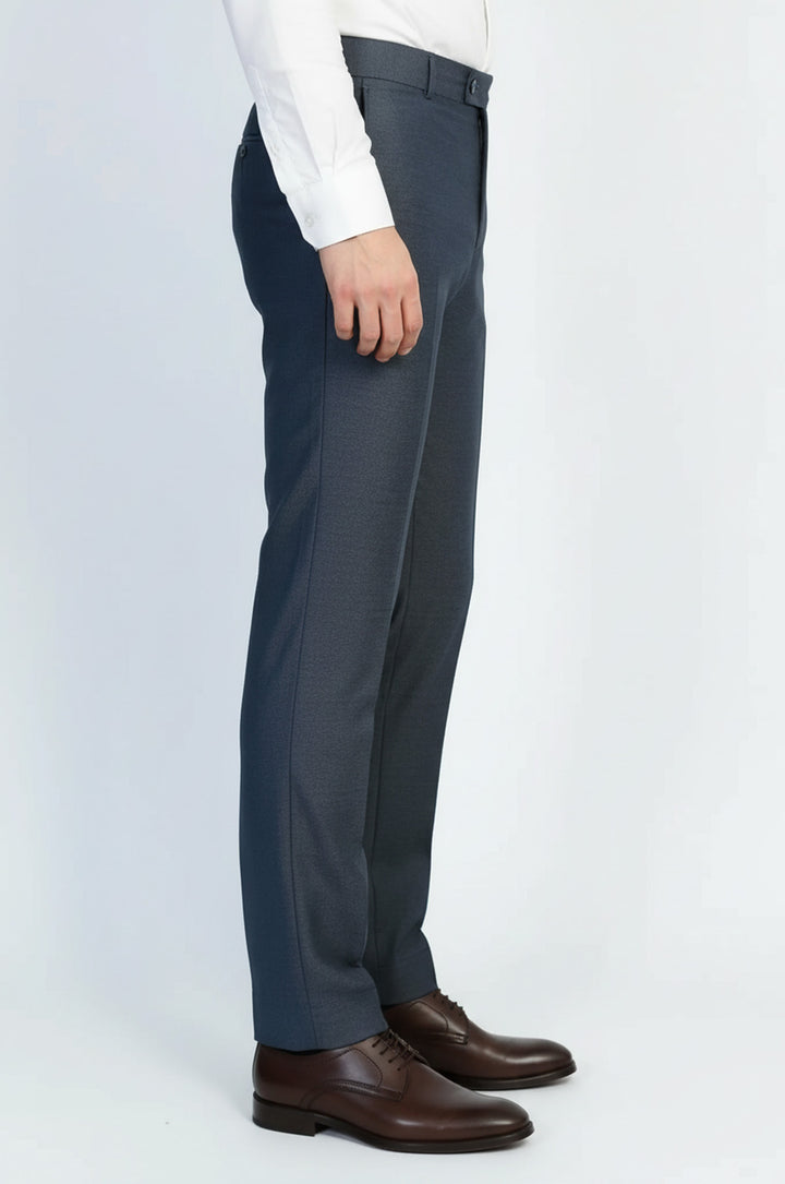 Lacivert Düz Dokulu Slim Kesim Kumaş Pantolon - Wessi