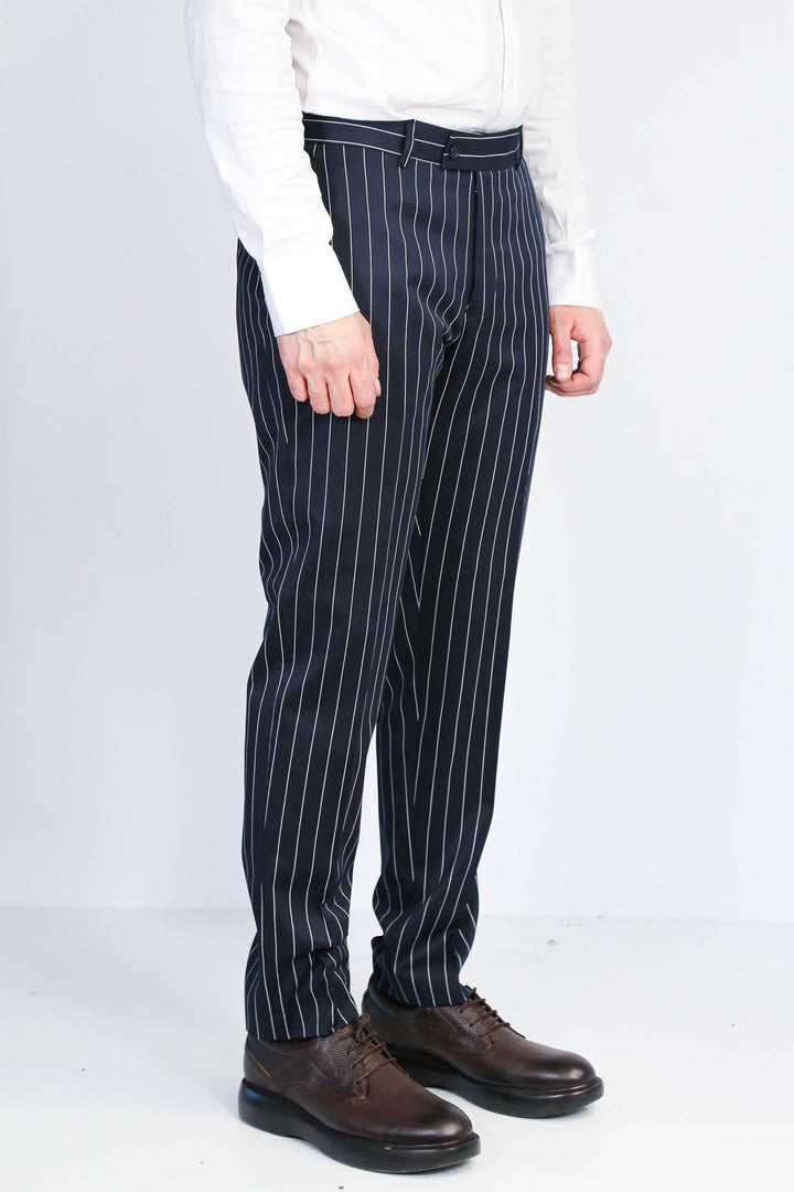 Siyah Beyaz Çizgili Slim Fit Kumaş Pantolon - Wessi