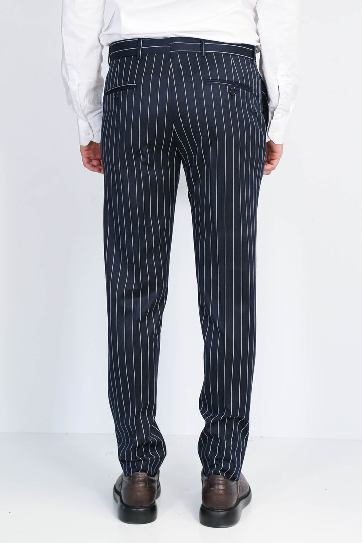 Siyah Beyaz Çizgili Slim Fit Kumaş Pantolon - Wessi