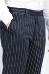 Siyah Beyaz Çizgili Slim Fit Kumaş Pantolon - Wessi